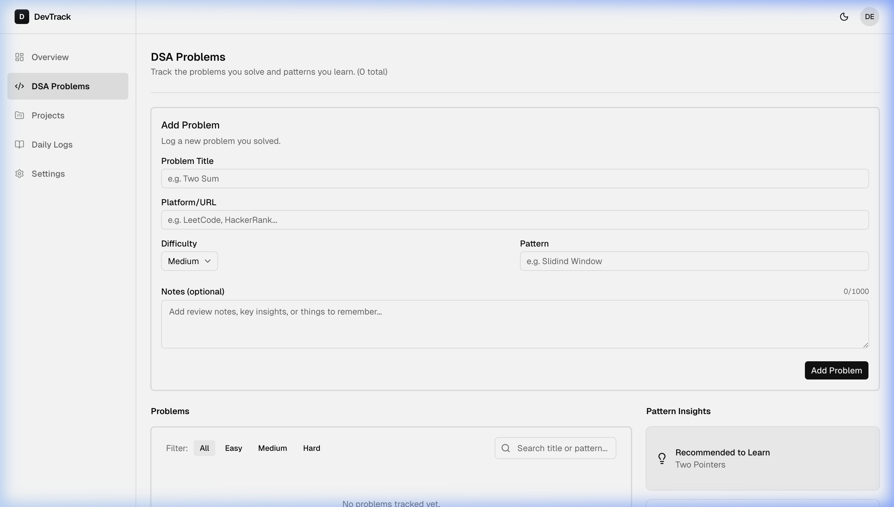 DSA Tracking & Insights